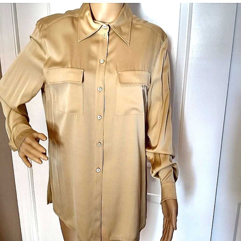 ESCADA 'S MONDI SILK CHARMUESE CAMEL BLOUSE